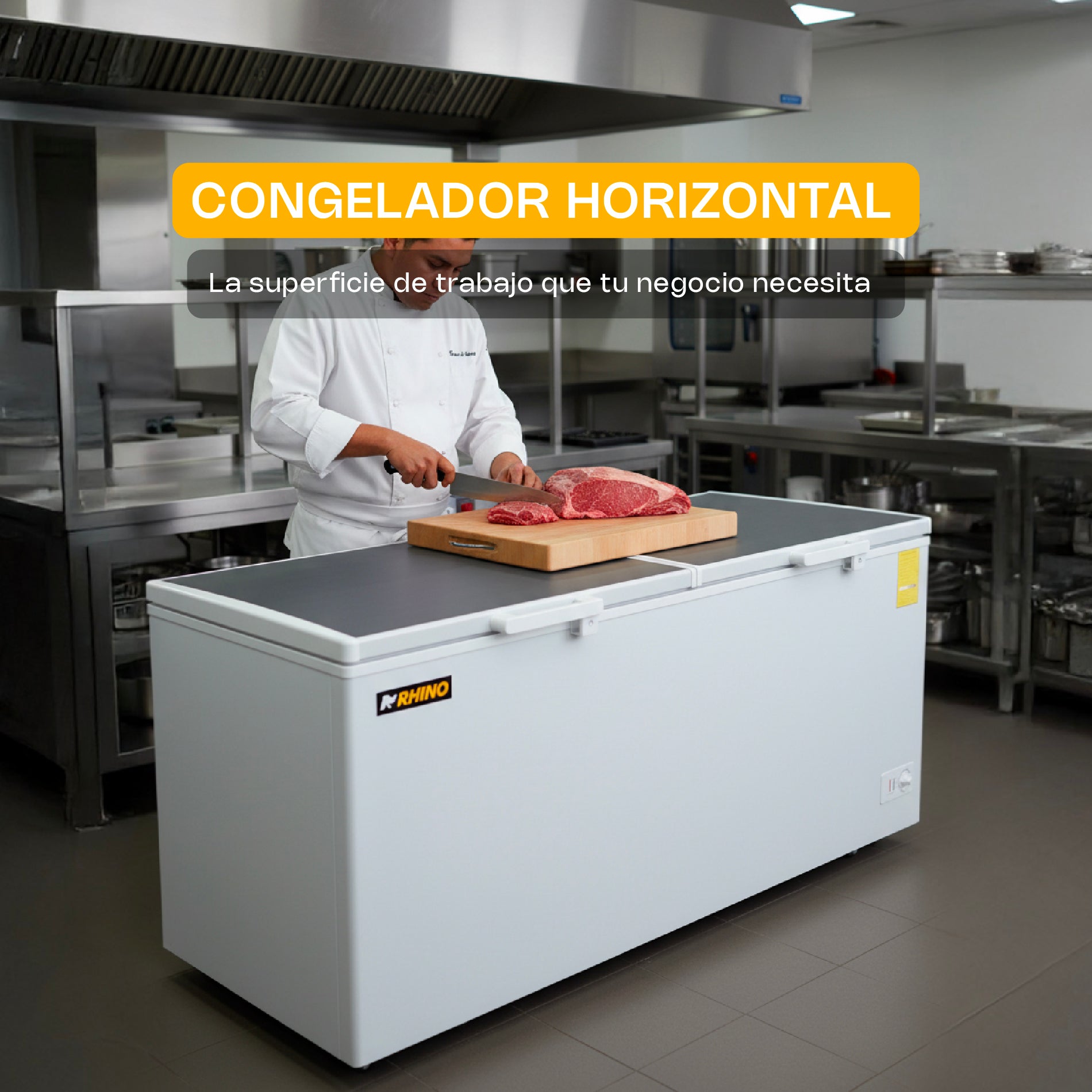 Congelador Horizontal Comercial Dual de 24 ft³ con Tapa de Acero Inoxidable Rhino CONGECO-24X