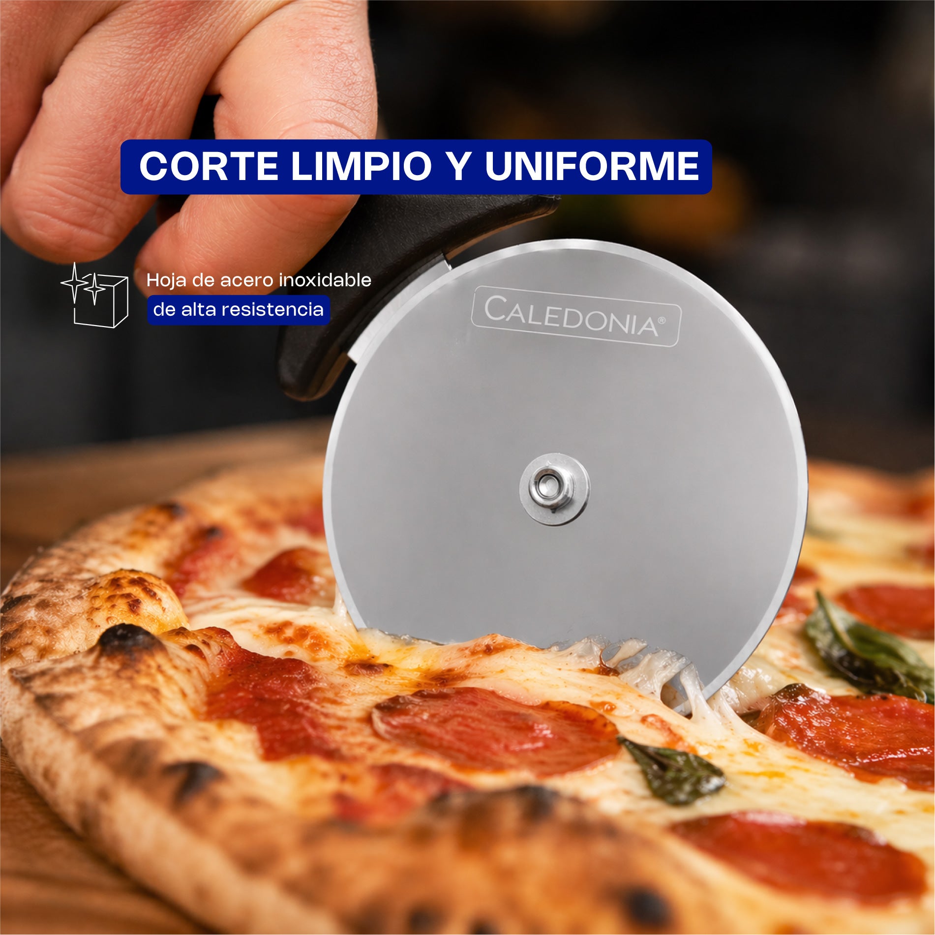 Cortador de Pizza Profesional de Acero Inoxidable con Mango de Alta Durabilidad Caledonia COPI-4