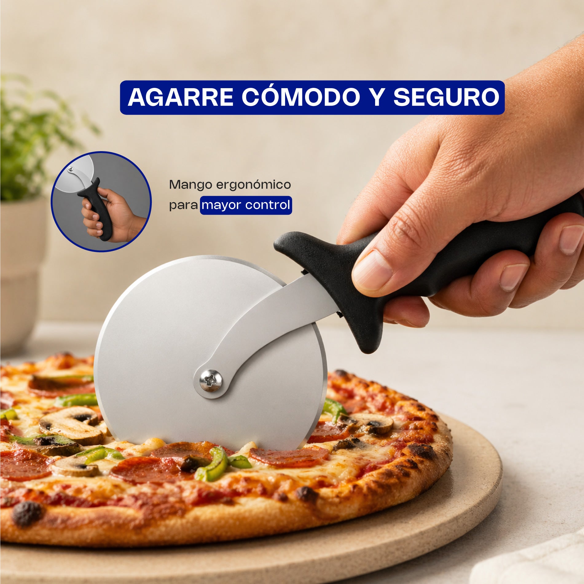 Cortador de Pizza Profesional de Acero Inoxidable con Mango de Alta Durabilidad Caledonia COPI-4
