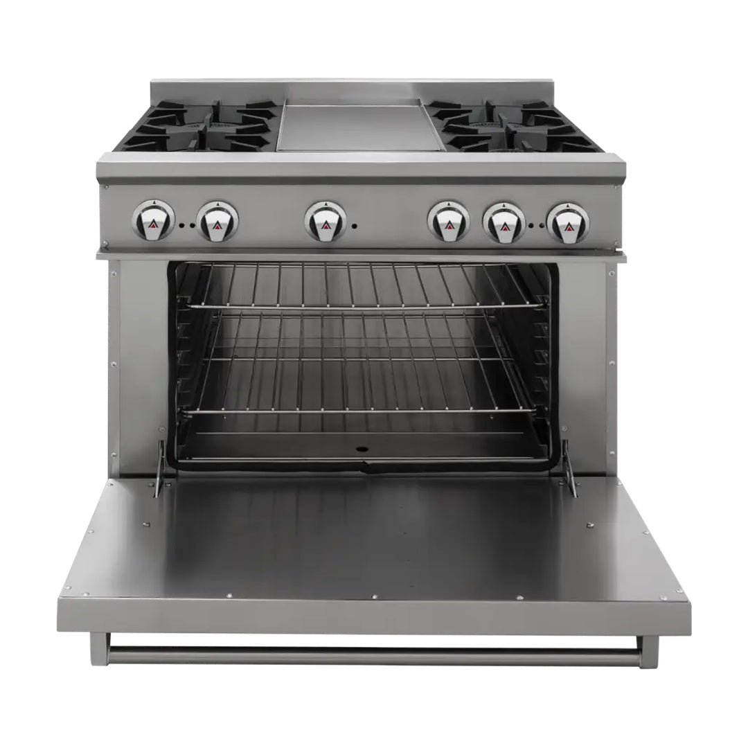 Estufa con 4 quemadores, horno y plancha Drago modelo CG-41P