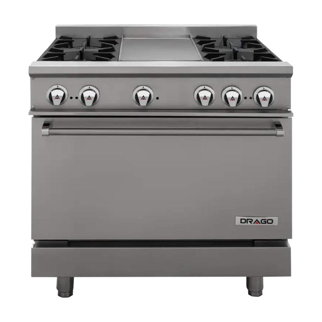 Estufa con 4 quemadores, horno y plancha Drago modelo CG-41P