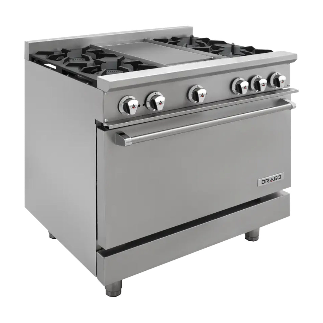 Estufa con 4 quemadores, horno y plancha Drago modelo CG-41P
