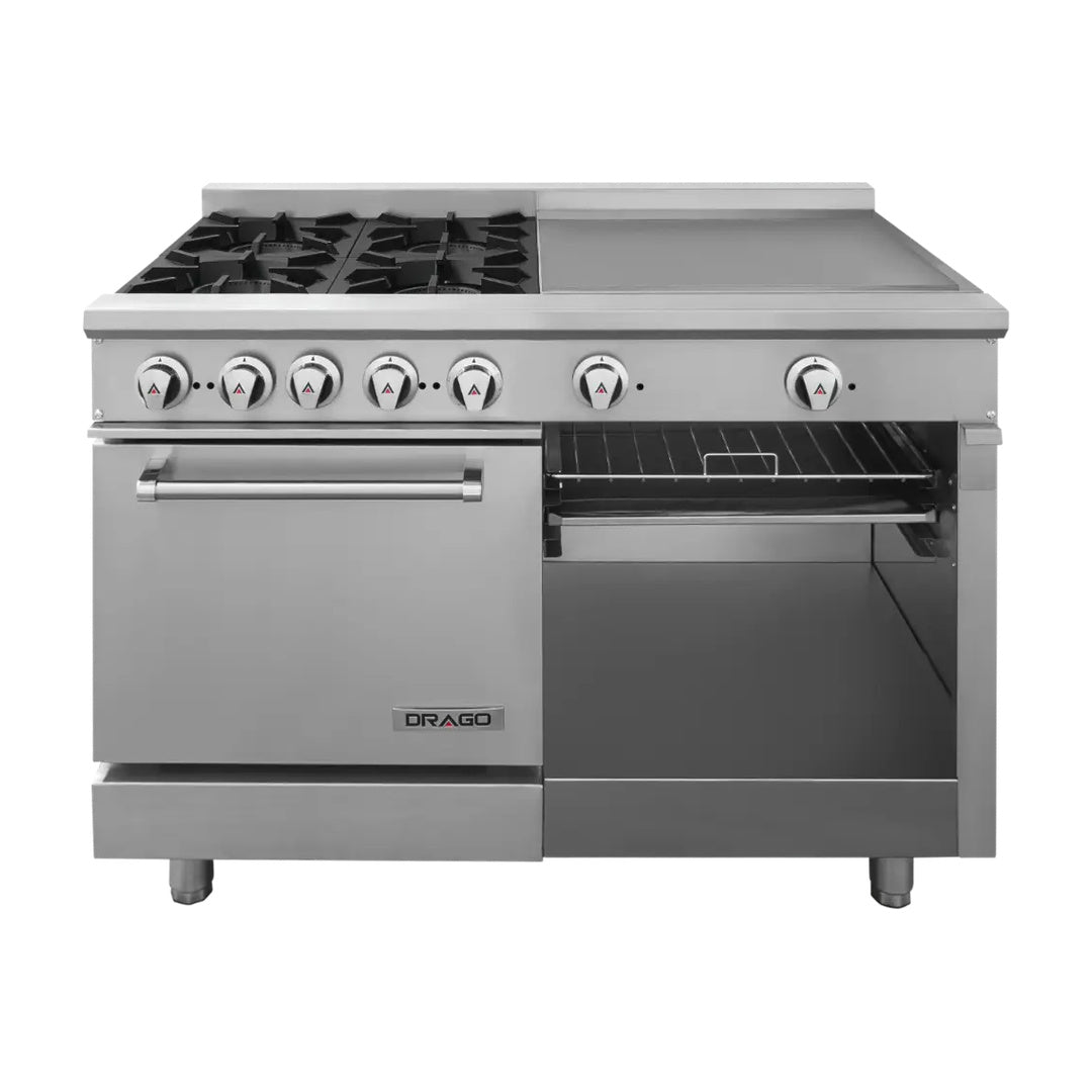 Estufa con 4 quemadores, horno y plancha de 2 pies Drago modelo CG-41 PD