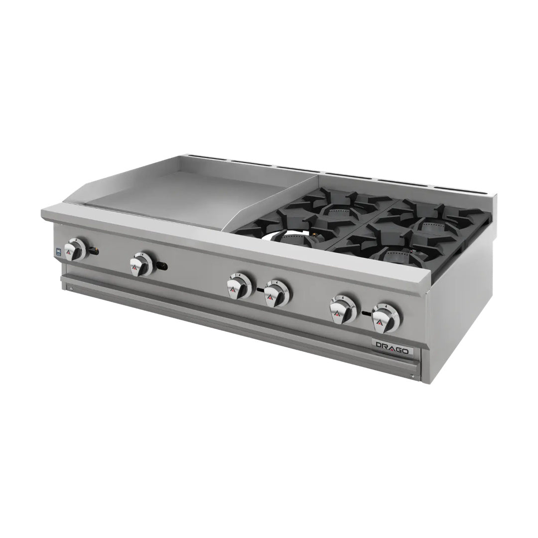 Parrilla de 4 quemadores y plancha de 2" Drago modelo CG-40PD