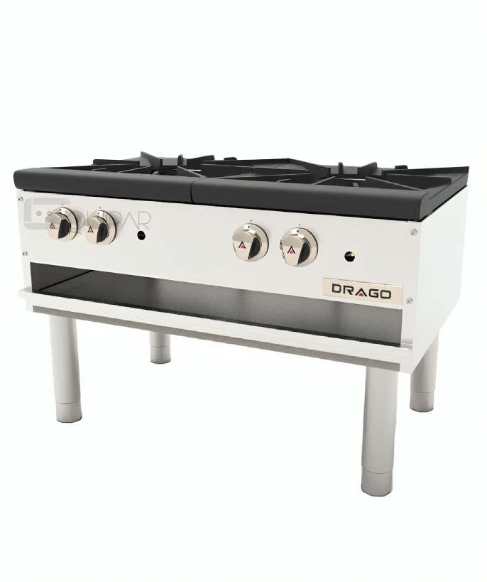 Estufón 2 secciones horizontal, patas largas, gas natural Drago GNFO-02-HSH