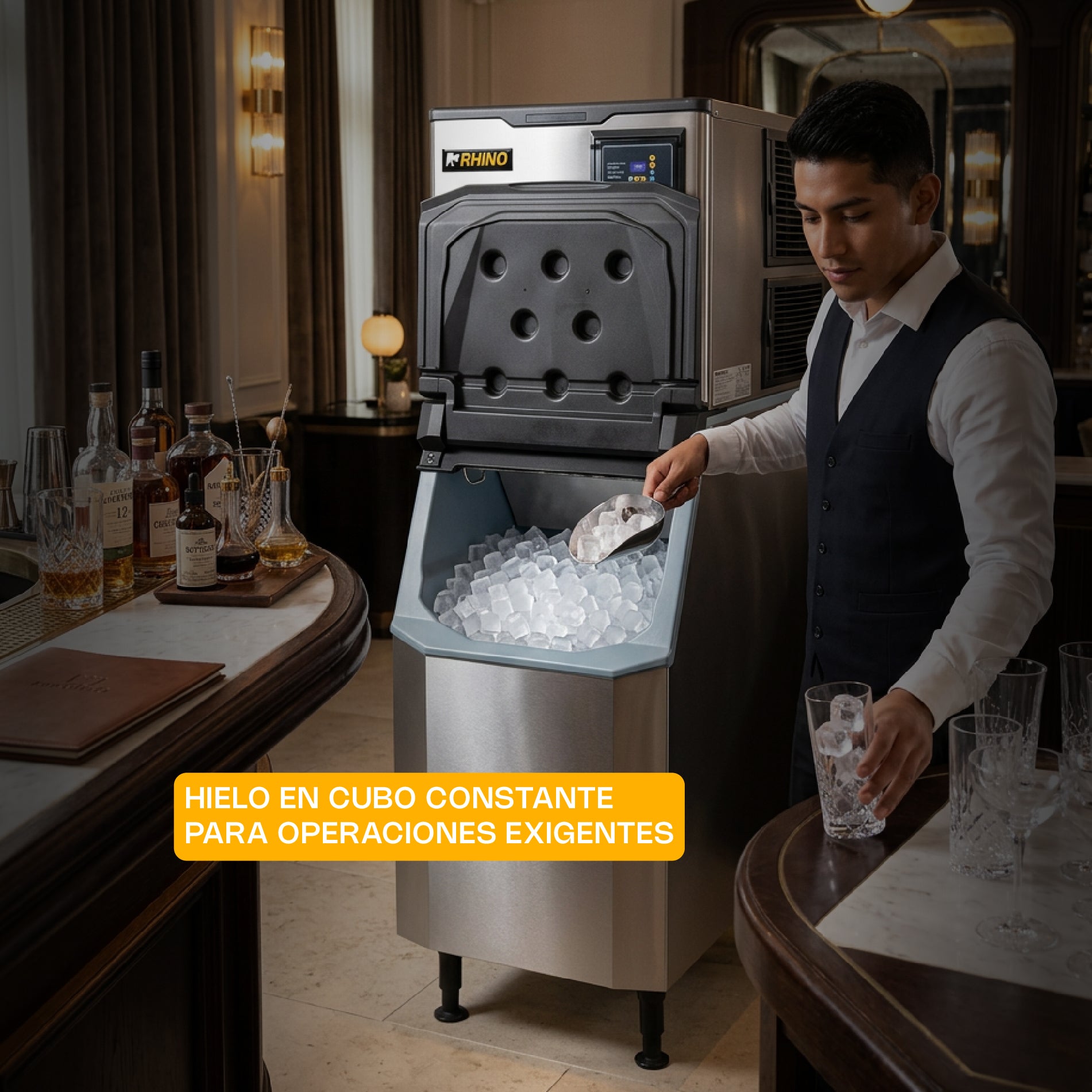 Fábrica de Hielo en Cubo de 230 kg Comercial Rhino FAHIEL-230