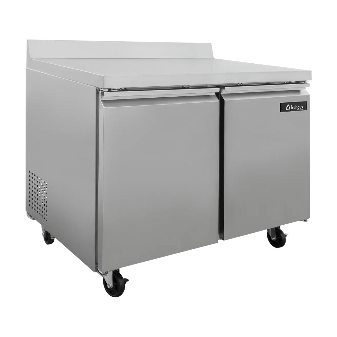 Mesa de trabajo y congelador de 2 puertas solidas 11 pies Icehaus MTC-2P-SS-01
