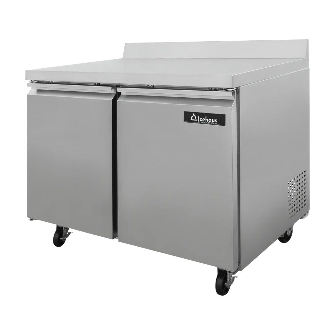 Mesa de trabajo y congelador de 2 puertas solidas 11 pies Icehaus MTC-2P-SS-01