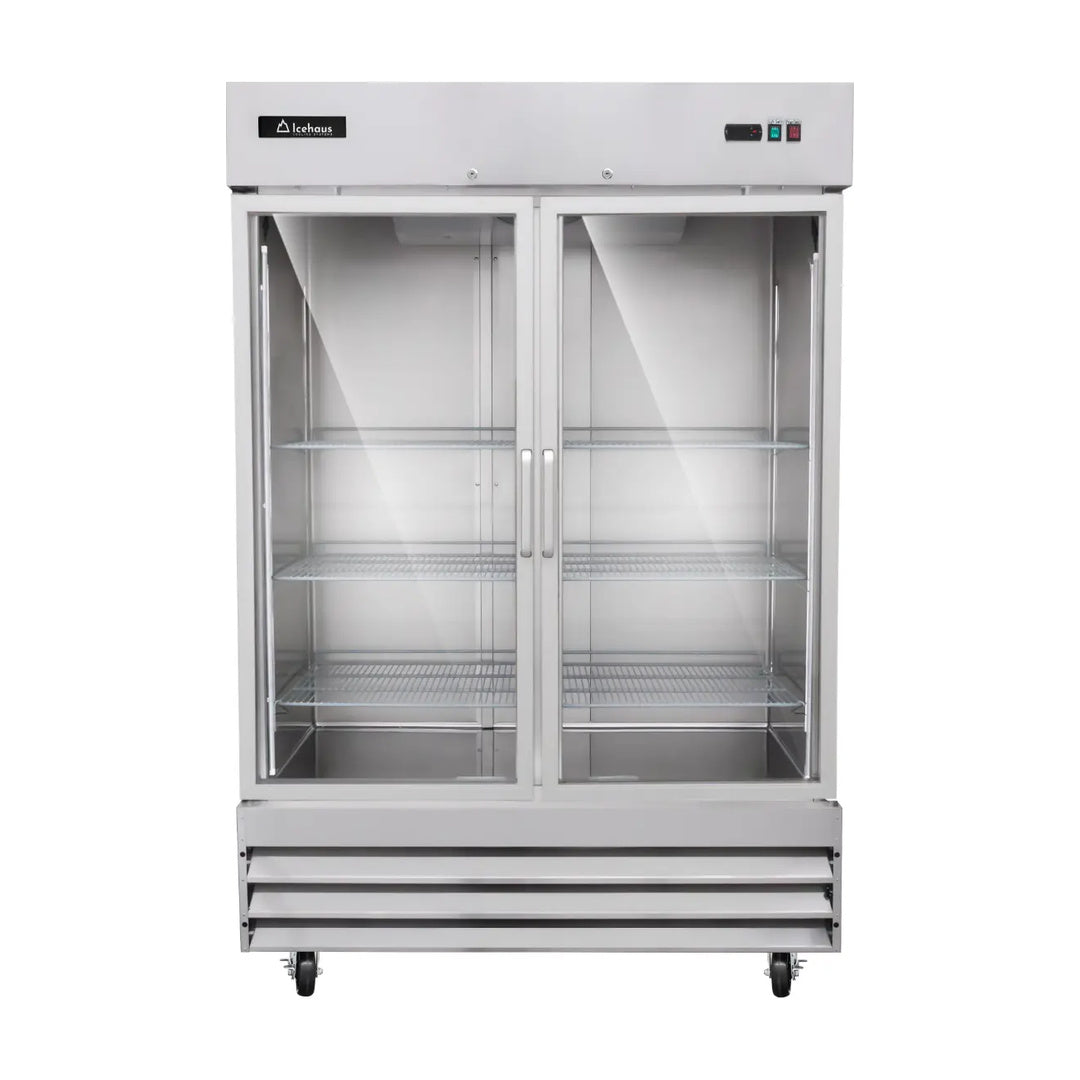Refrigerador vertical en acero inoxidable con 2 puertas de cristal Icehaus modelo RV-2PC-SS-01