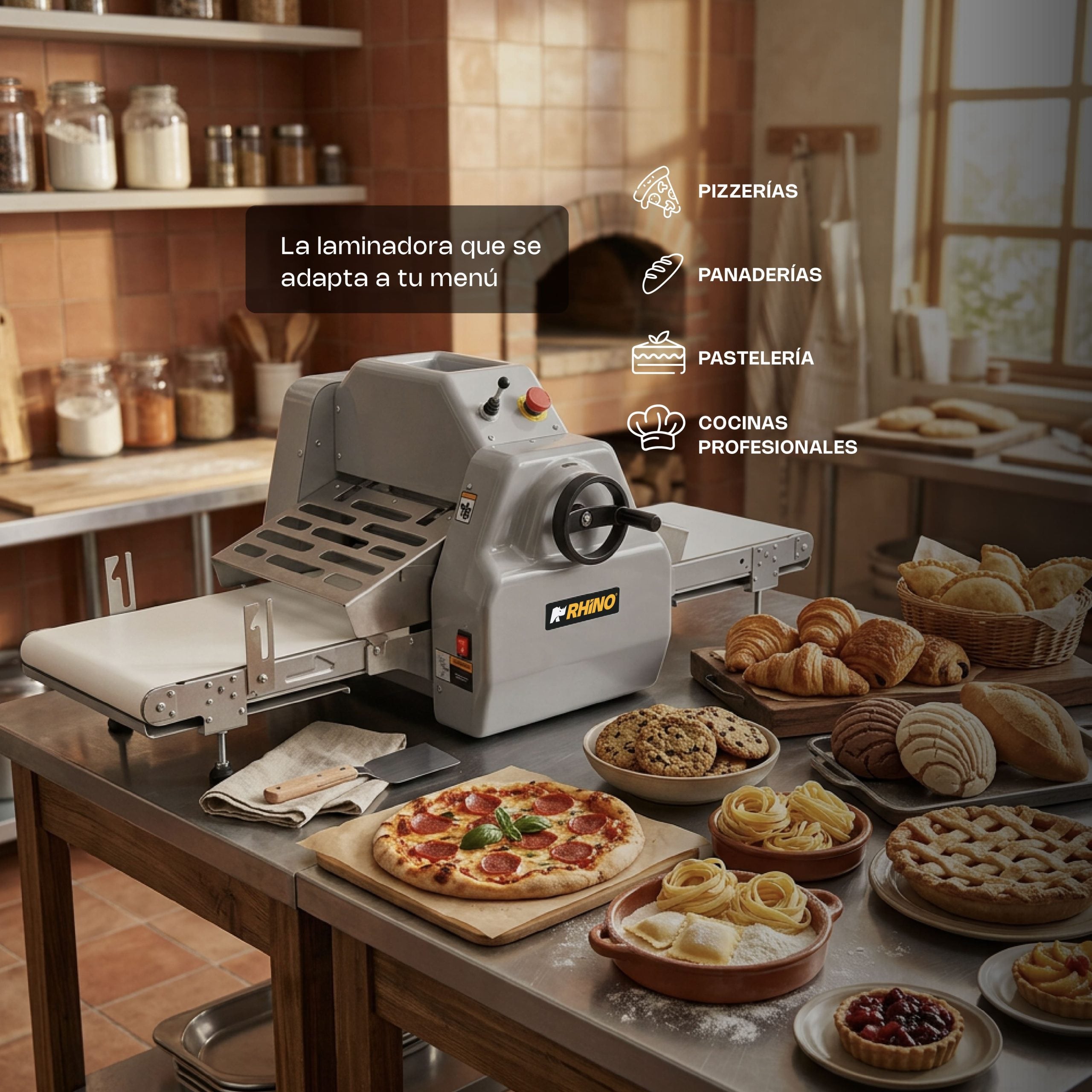 Laminadora de Masa de Mesa Bandas Reversibles Rhino LAMBA-169M