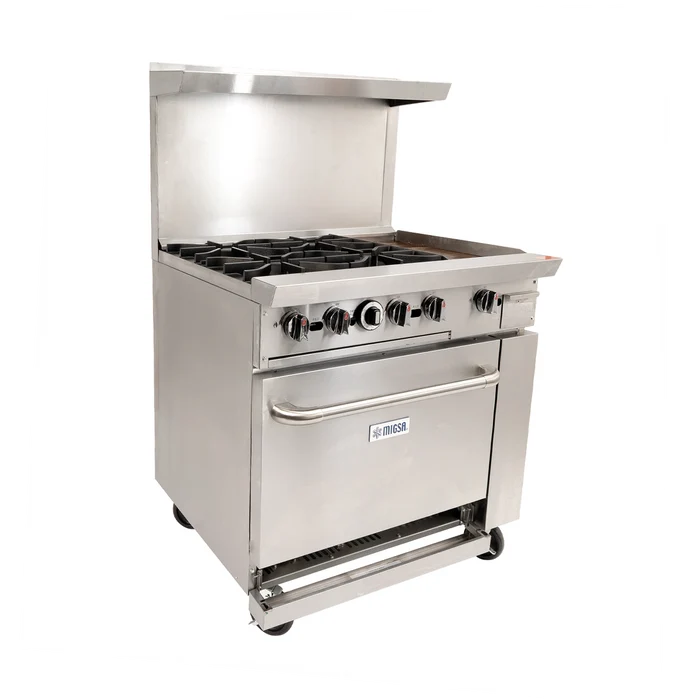 Estufa comercial a gas de 6 quemadores y horno con respaldo MIGSA DCR36-6Q