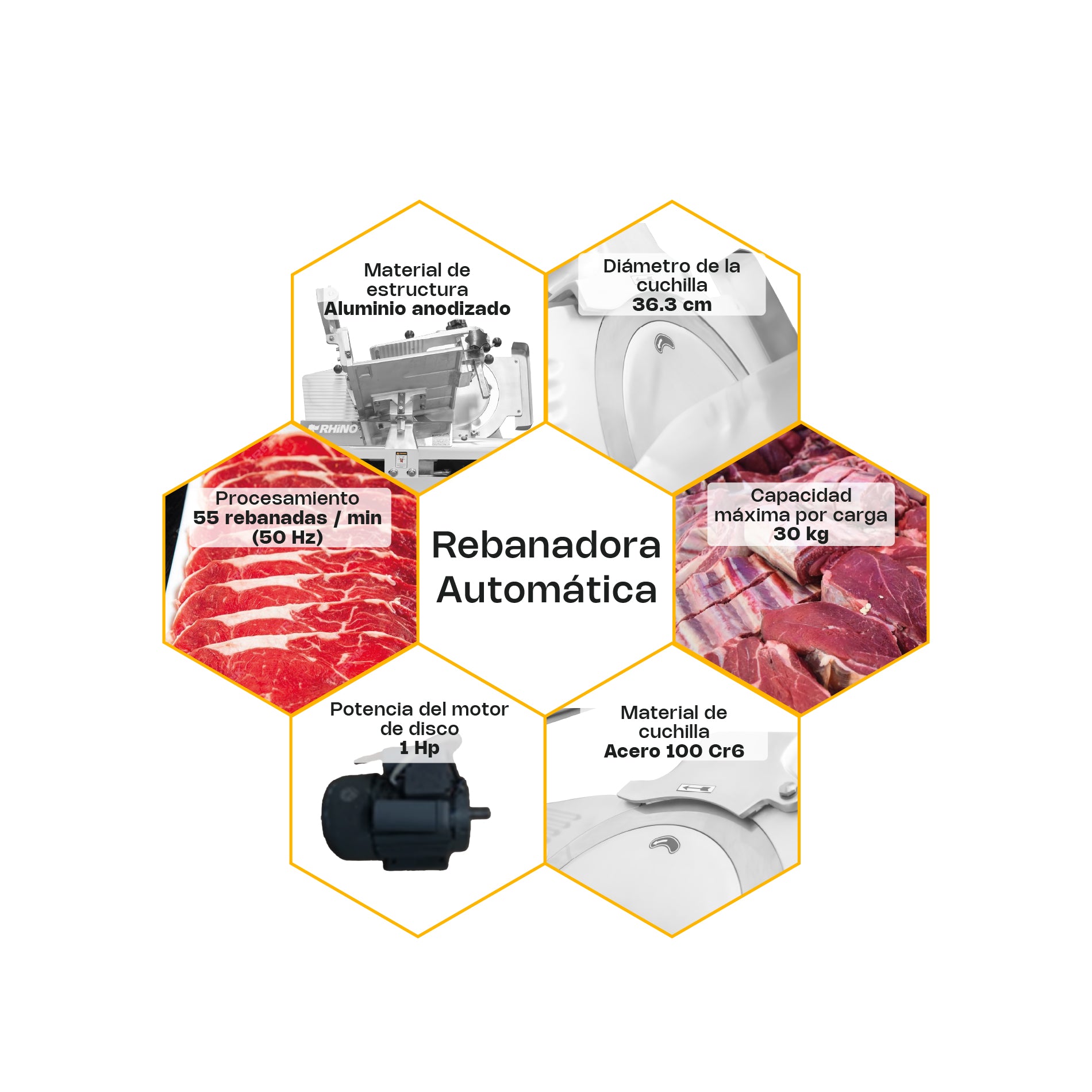 Rebanadora Automática de Carne 363 mm Rhino REBAC-363