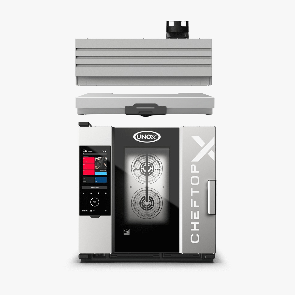 Horno combinado Chertop X Digital.ID Countertop 6 GN 1/1 + OPTIC.Cooking + Campana Ventless de condensación UNOX