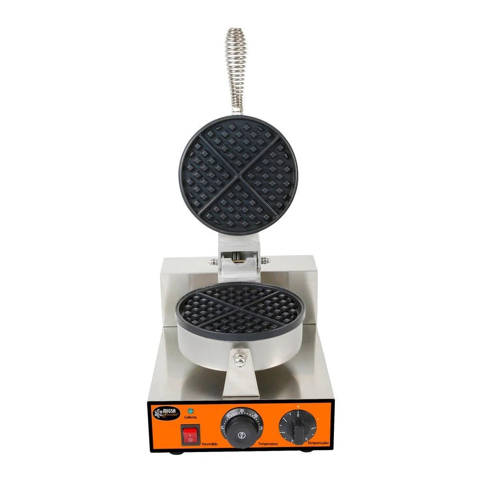 Wafflera Americana Eléctrica Redonda Industrial 110V con Teflón Antiadherente Migsa Essential WAME-1