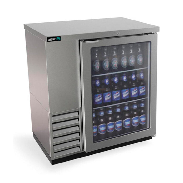 Refrigerador contra barra acero inoxidable slim line 1 puerta de cristal marca Asber modelo ABBC-24-36-SG HC freeshipping - Innova FoodService