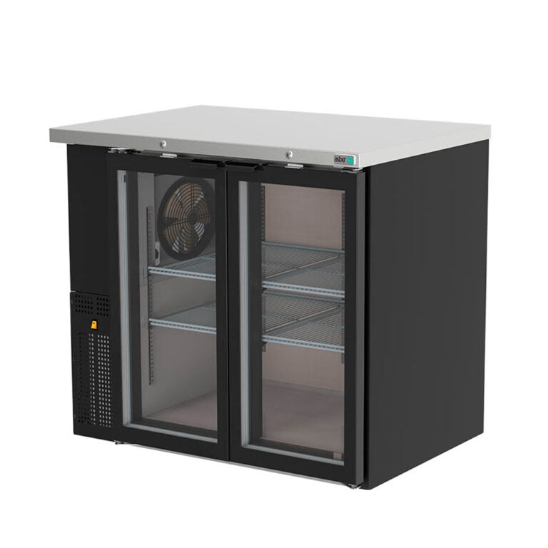 Refrigerador contra barra vinil negro slim line 2 puertas de cristal marca Asber modelo ABBC-24-48-G HC freeshipping - Innova FoodService