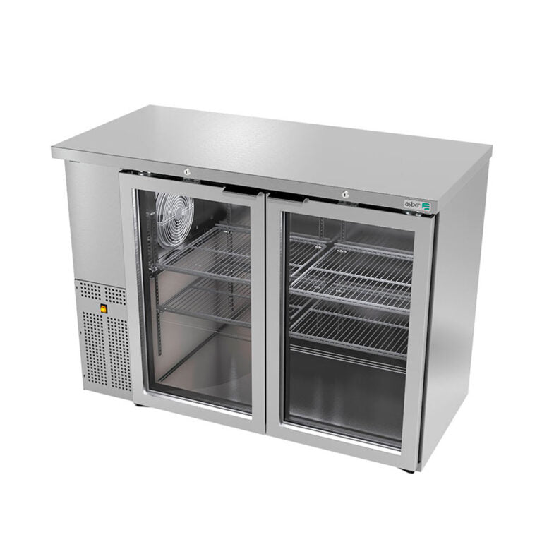Refrigerador contra barra acero inoxidable slim line 2 puertas de cristal marca Asber modelo ABBC-24-48-SG HC freeshipping - Innova FoodService