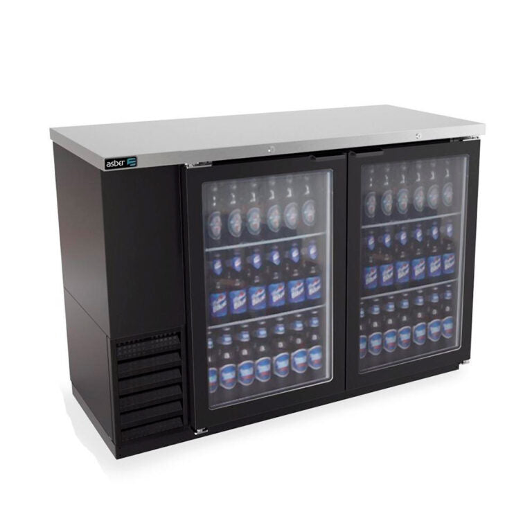 Refrigerador contra barra vinil negro slim line 2 puertas de cristal marca Asber modelo ABBC-24-60-G HC freeshipping - Innova FoodService