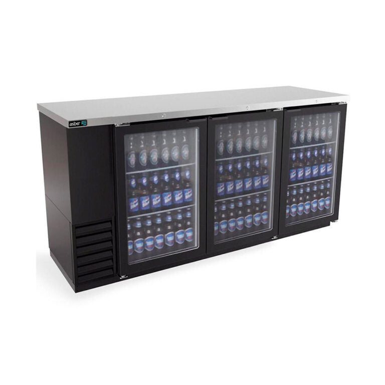 Refrigerador contra barra vinil negro slim line 3 puertas de cristal marca Asber modelo ABBC-24-72-G HC freeshipping - Innova FoodService