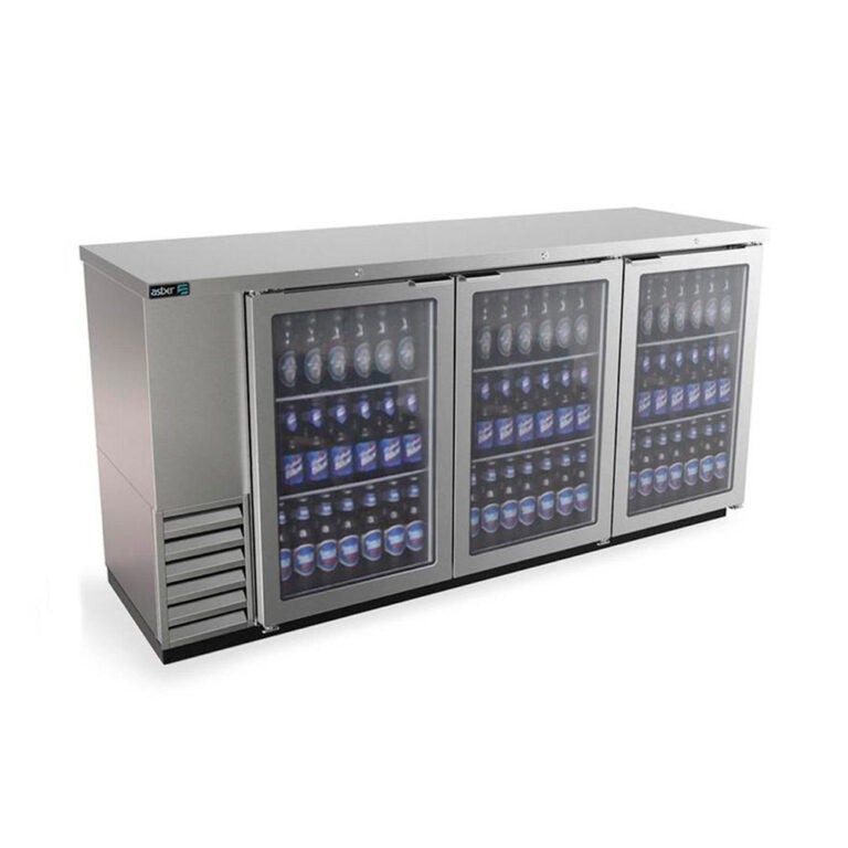 Refrigerador contra barra acero inoxidable slim line 3 puertas de cristal marca Asber modelo ABBC-24-72-SG HC freeshipping - Innova FoodService