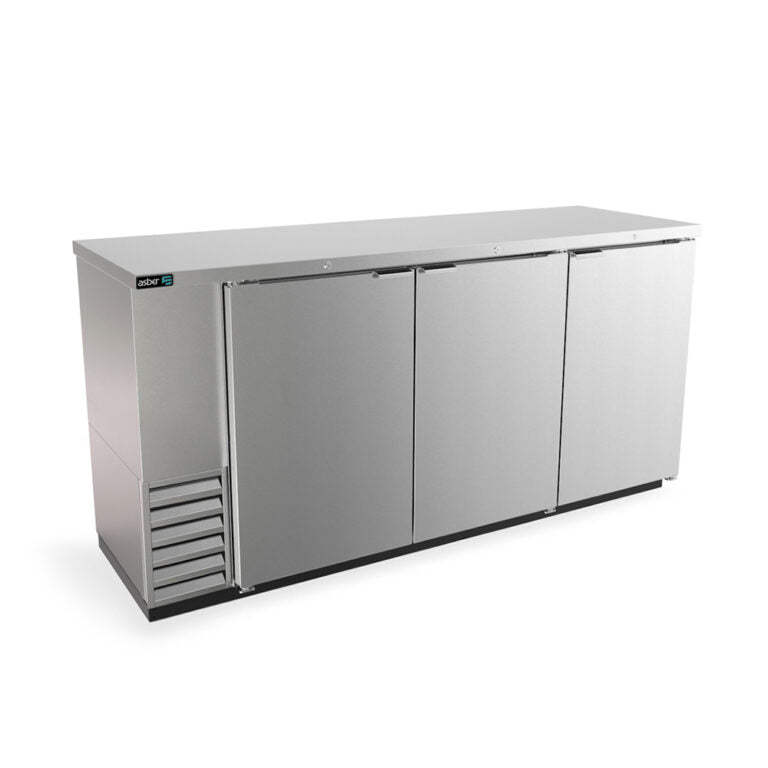 Refrigerador contra barra acero inoxidable slim line 3 puertas sólidas marca Asber modelo ABBC-24-72-S HC freeshipping - Innova FoodService