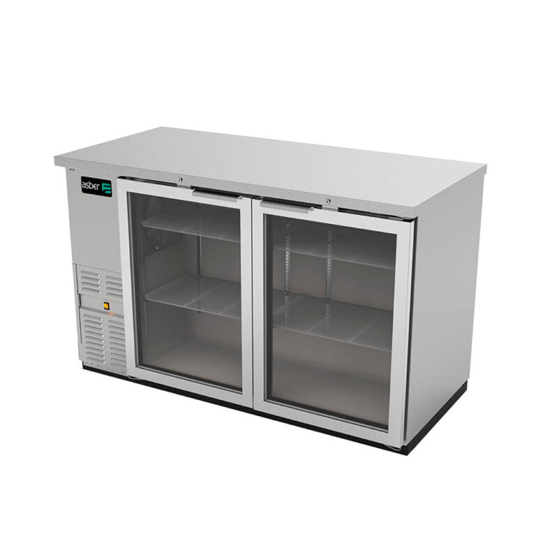 Refrigerador contra barra acero inoxidable 2 puertas de vidrio marca Asber modelo ABBC-58-SG HC freeshipping - Innova FoodService
