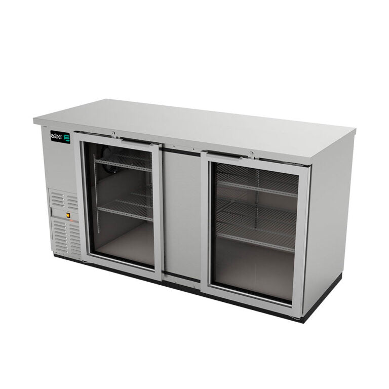 Refrigerador contra barra acero inoxidable 2 puertas de vidrio marca Asber modelo ABBC-68-SG HC freeshipping - Innova FoodService