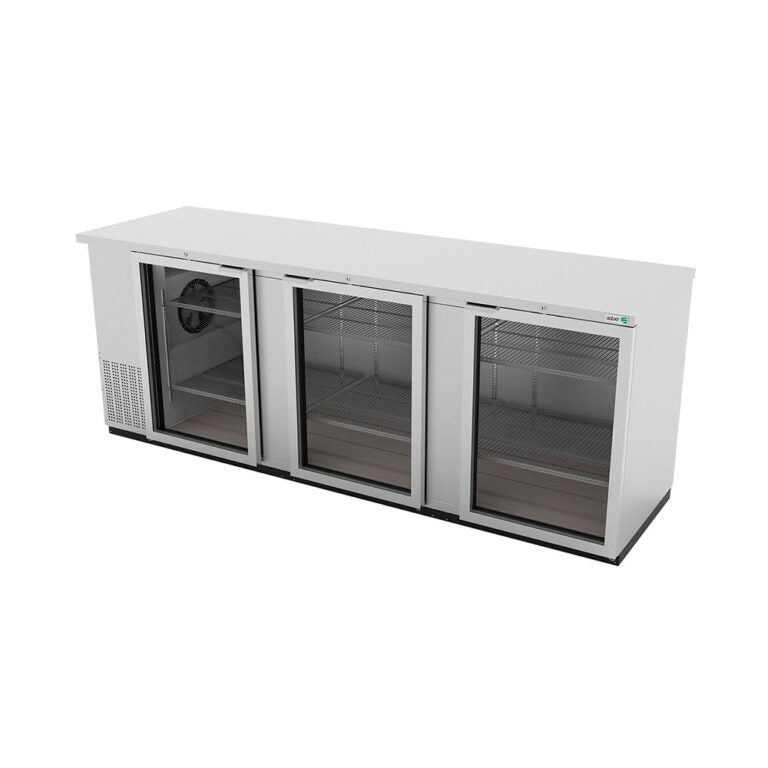 Refrigerador contra barra acero inoxidable 3 puertas de vidrio marca Asber modelo ABBC-94-SG HC freeshipping - Innova FoodService
