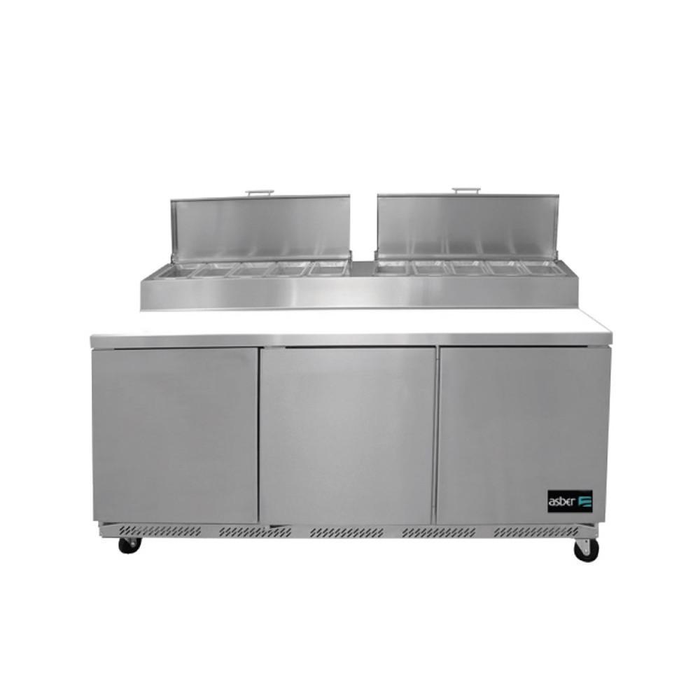 Mesa preparación de pizzas, 3 puertas sólidas, 18.2 pies cúbicos marca Asber modelo APTP-72 HC freeshipping - Innova FoodService